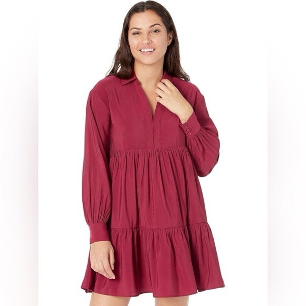 Easel Cotton Gauzy Burgundy Dress